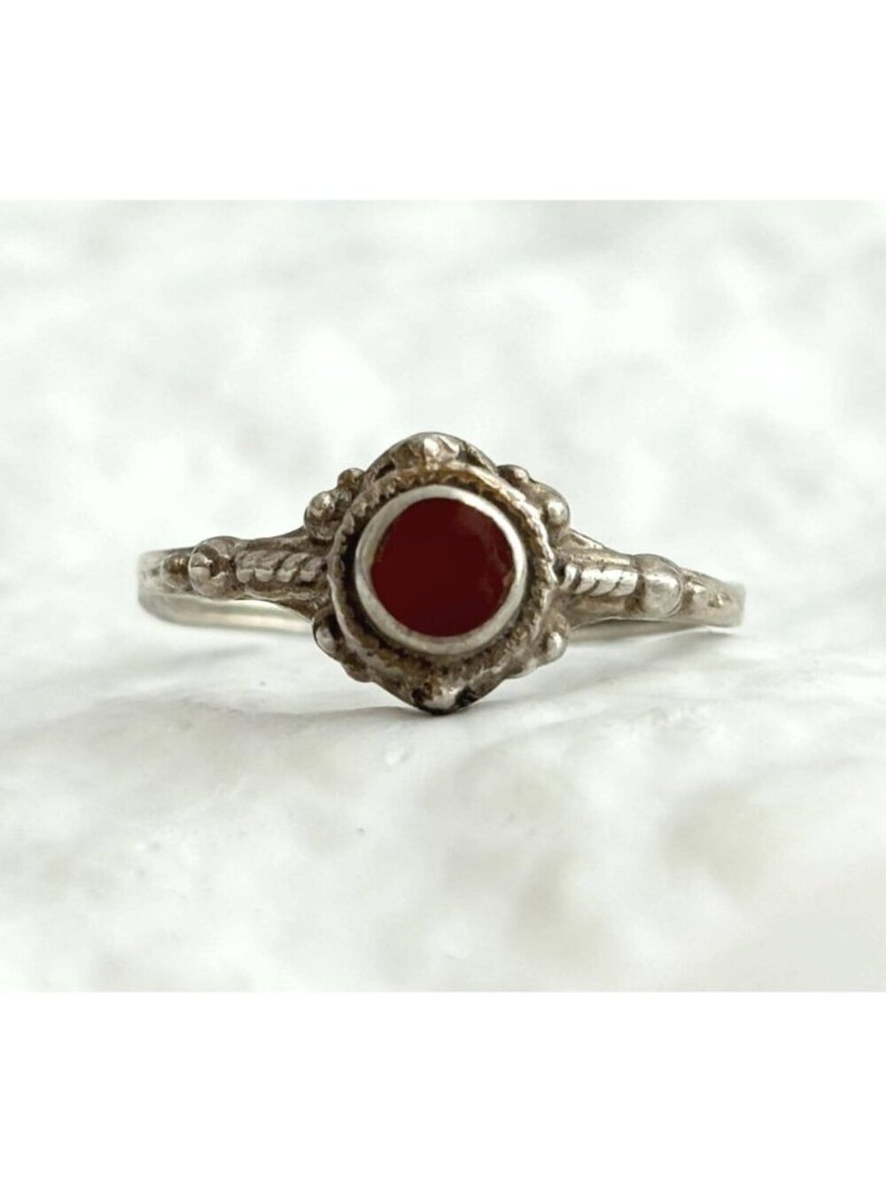 Carnelian Stone Balinese Inspired Sterling Silver 925 Vintage Ring - sz 6.75